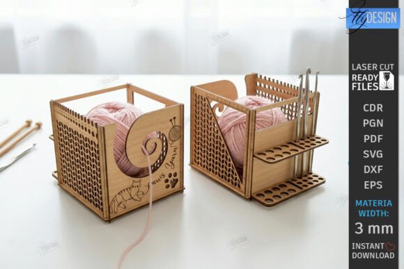 Download Wooden Yarn Organizer Box Laser Cut SVG - Wood Collection