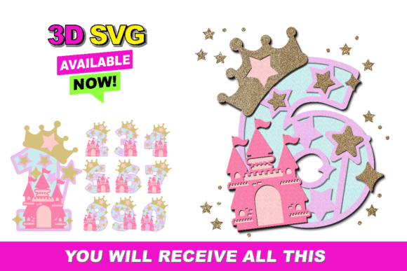 Download Princess Castle Numbers 3D SVG - Princess castle Collection