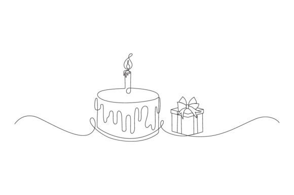 Download Birthday Cake with Present Box Line Art - Present Collection