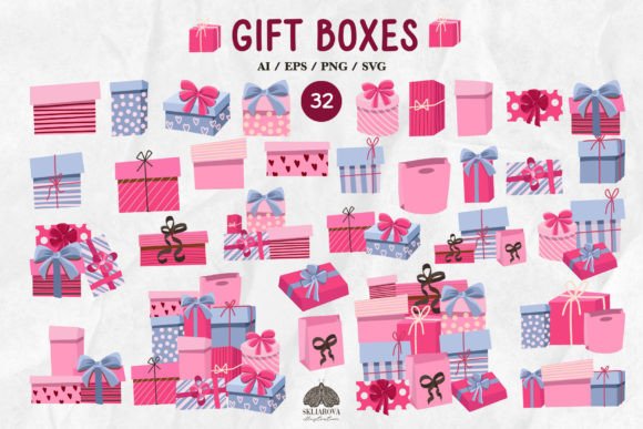 Download Pink Present Boxes SVG PNG EPS Clipart - Present Collection